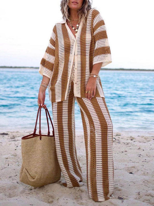 Striped Wide Leg Trouser Set