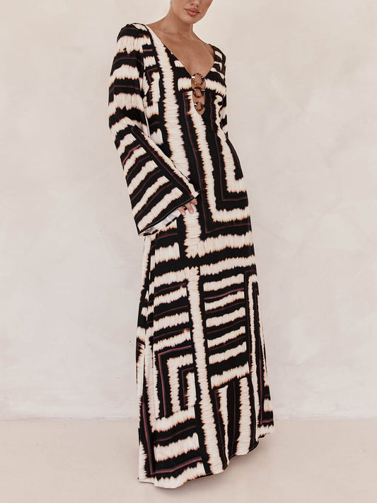 V-Neck Tie Ring Maxi Dress