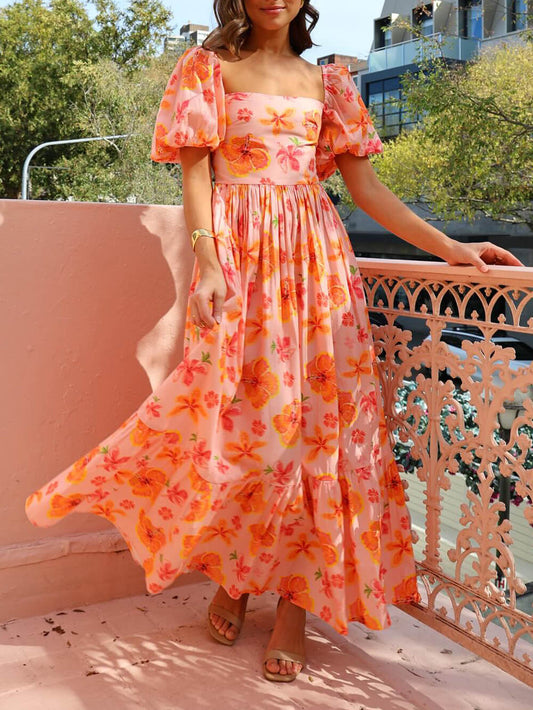 Smocked Puff Sleeve Floral Maxi Dress