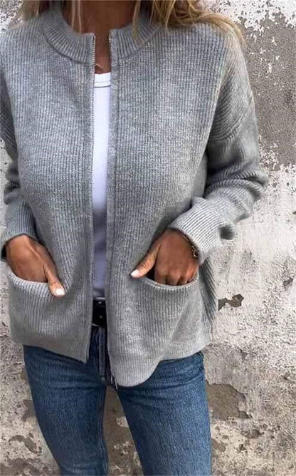 Casual Fashion Solid Color Pocket Cardigan Jacket