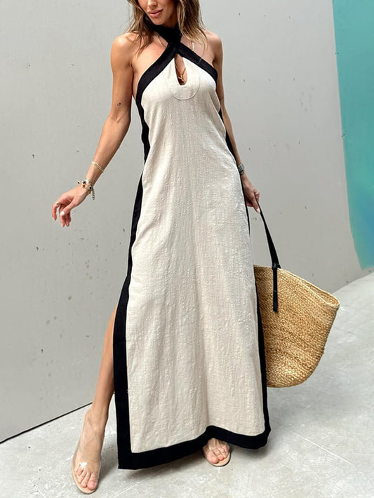 Halter Colour Block Maxi Dress
