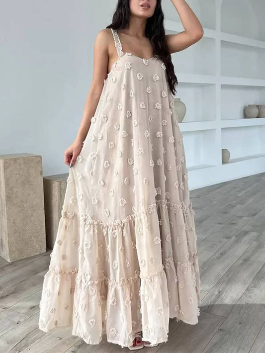 Flower Detail A-Line Maxi Dress