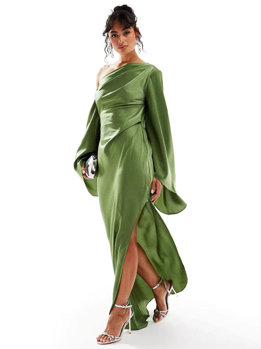 Satin Asymmetric Maxi Dress