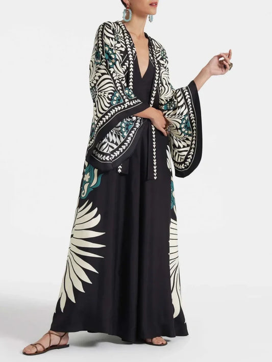 Waterfall Sleeve Floral Maxi Dress