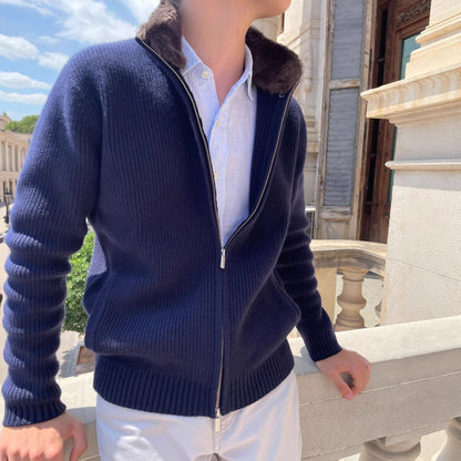 Men’s Fur Collar Knitted Cardigan