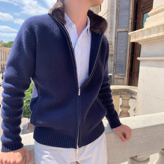 Men’s Fur Collar Knitted Cardigan