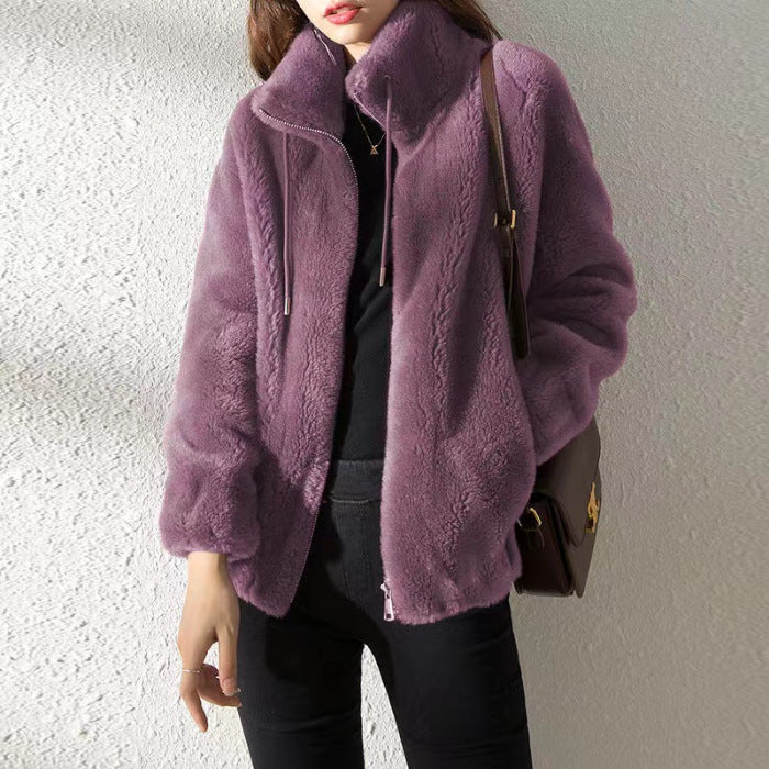 Women Fleece Zipper Cardigan Winter Thick Velvet Jacket