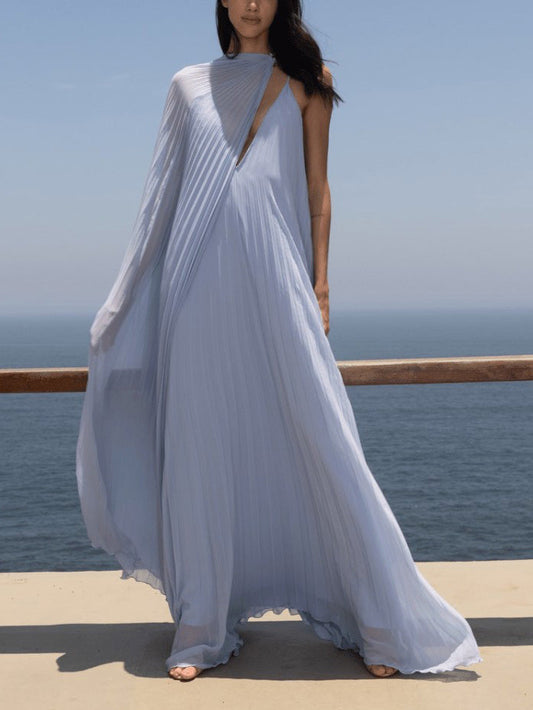 V-Neck Pleated Maxi Dress
