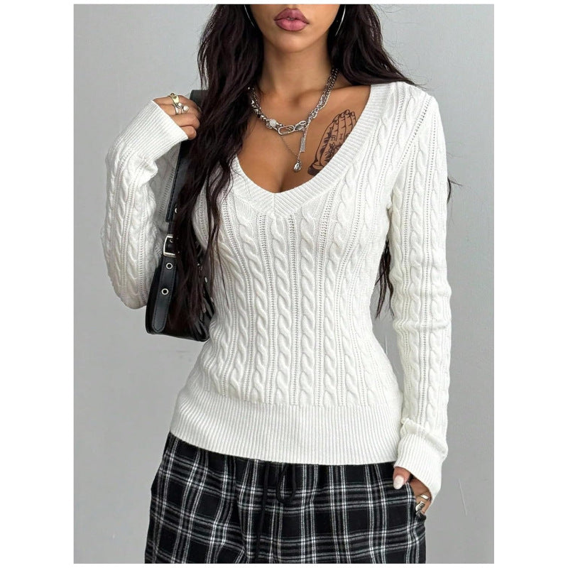 Women’s Slim Fit V-Neck Cable Knit Sweater