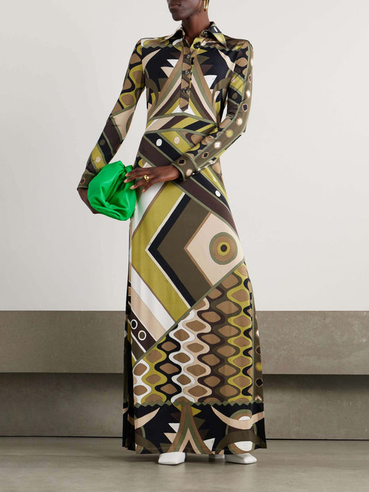 Long Sleeve Abstract Maxi Dress