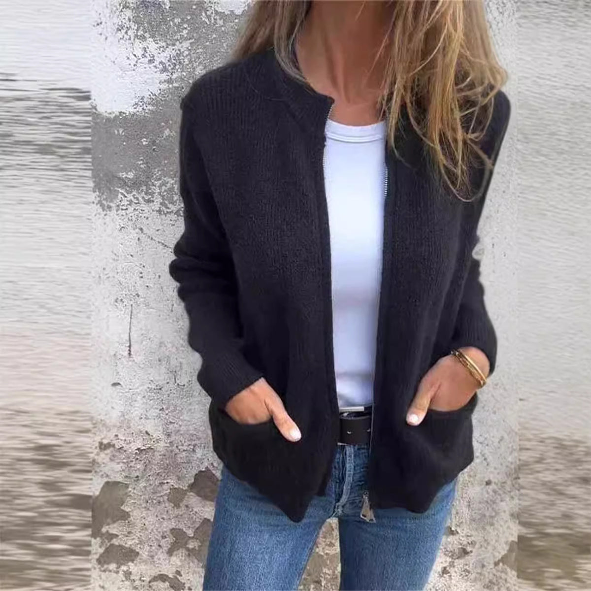 Casual Fashion Solid Color Pocket Cardigan Jacket