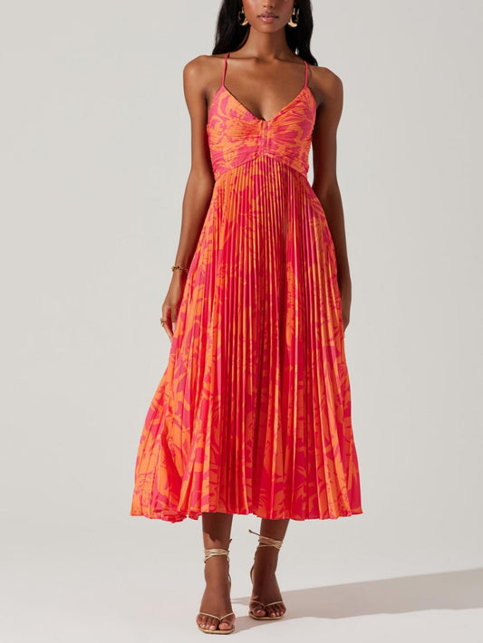 Pleated Floral Midi Dress
