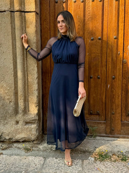 Long Sleeve Tulle Maxi Dress