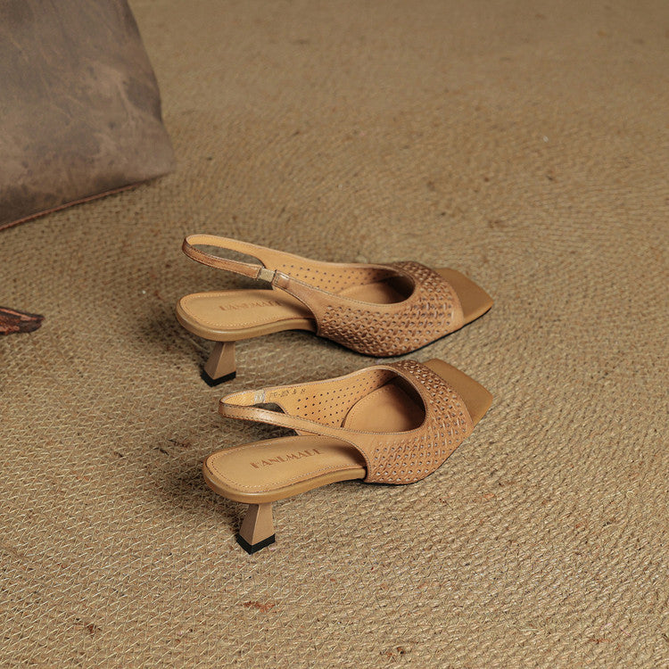 Leather Square Toe Slingback Sandals