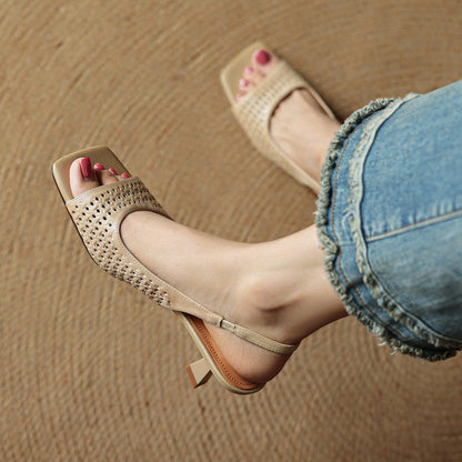 Leather Square Toe Slingback Sandals