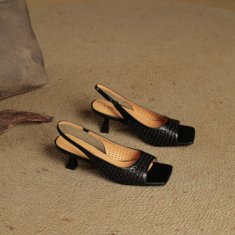 Leather Square Toe Slingback Sandals