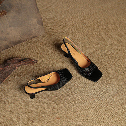 Leather Square Toe Slingback Sandals