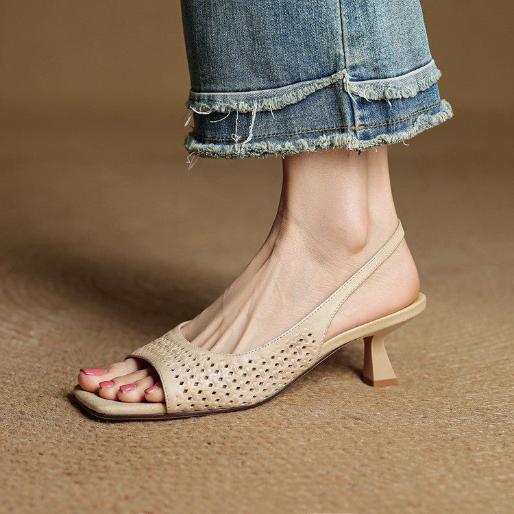 Leather Square Toe Slingback Sandals