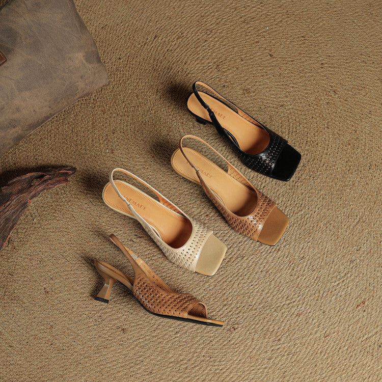 Leather Square Toe Slingback Sandals