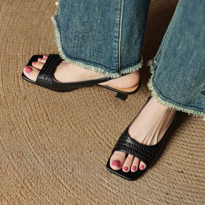Leather Square Toe Slingback Sandals