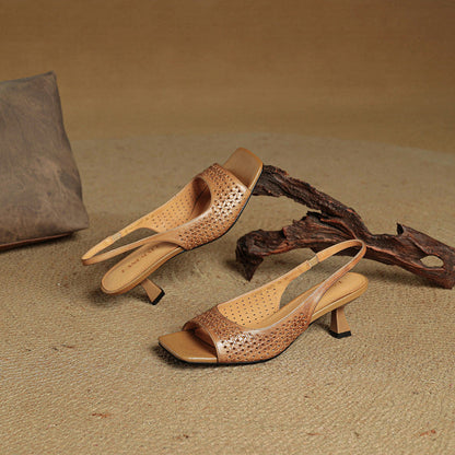Leather Square Toe Slingback Sandals
