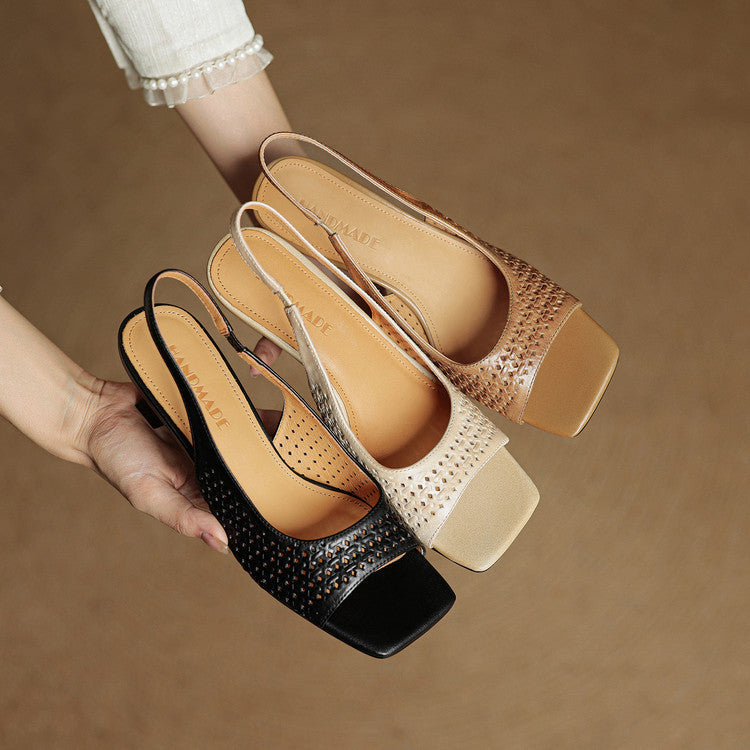 Leather Square Toe Slingback Sandals