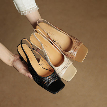 Leather Square Toe Slingback Sandals