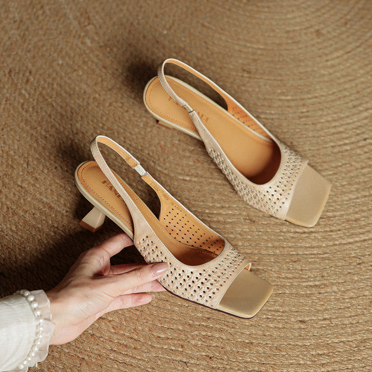 Leather Square Toe Slingback Sandals