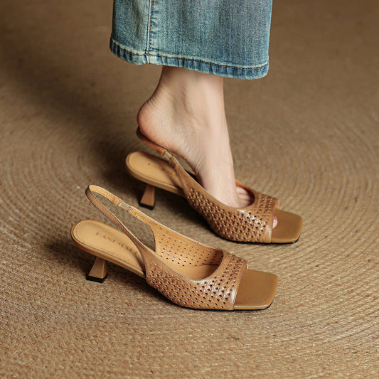 Leather Square Toe Slingback Sandals
