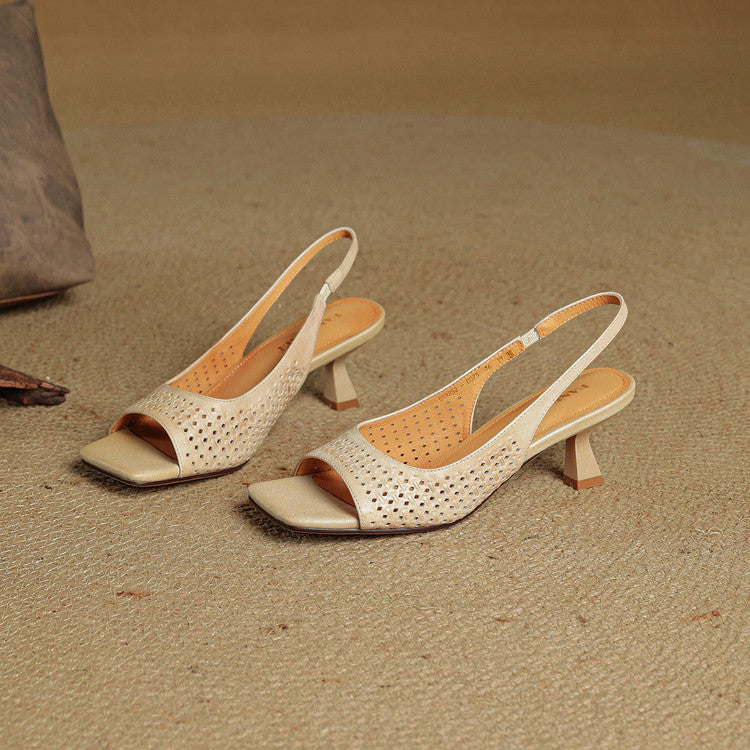 Leather Square Toe Slingback Sandals