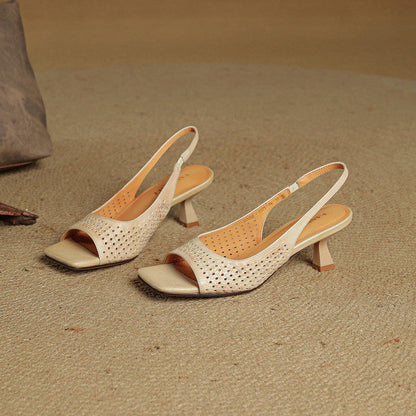Leather Square Toe Slingback Sandals