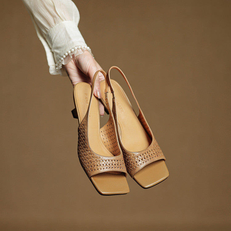 Leather Square Toe Slingback Sandals