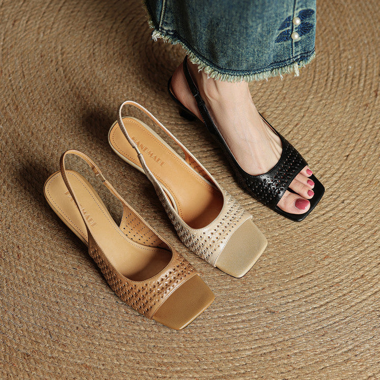 Leather Square Toe Slingback Sandals