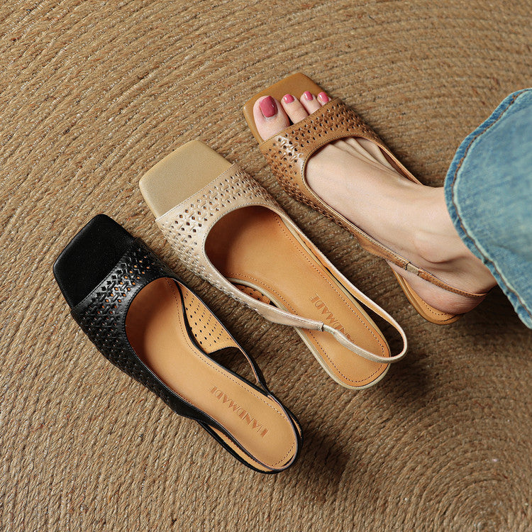 Leather Square Toe Slingback Sandals