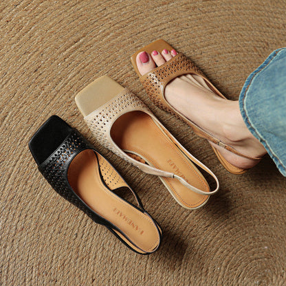 Leather Square Toe Slingback Sandals