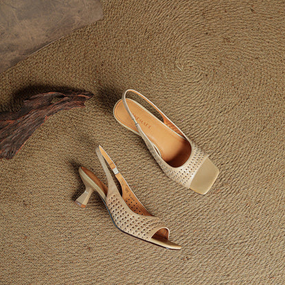 Leather Square Toe Slingback Sandals