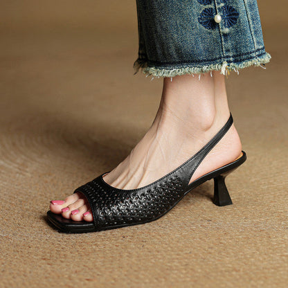 Leather Square Toe Slingback Sandals