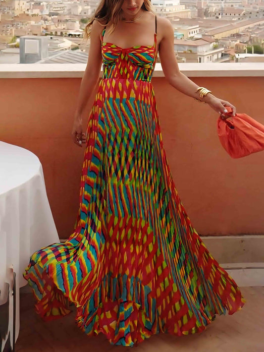 Painted Print A-Line Maxi Dress