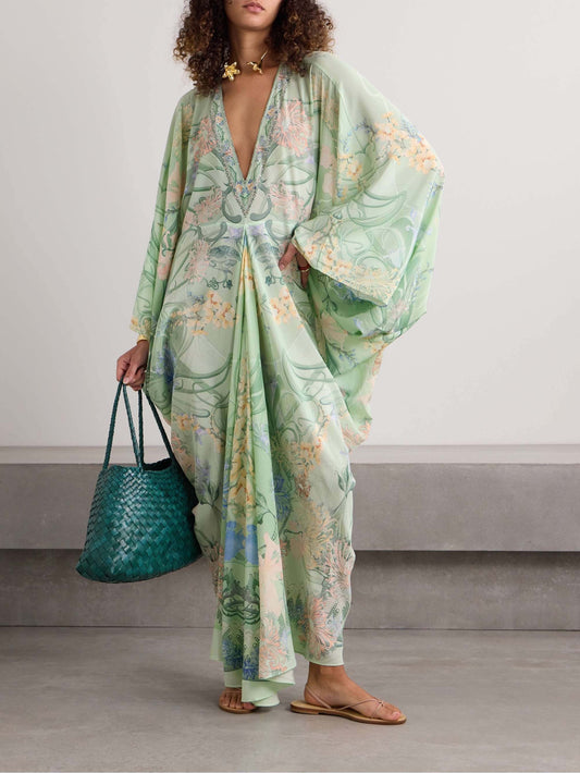 Oversized V-Neck Floral Midi Dress