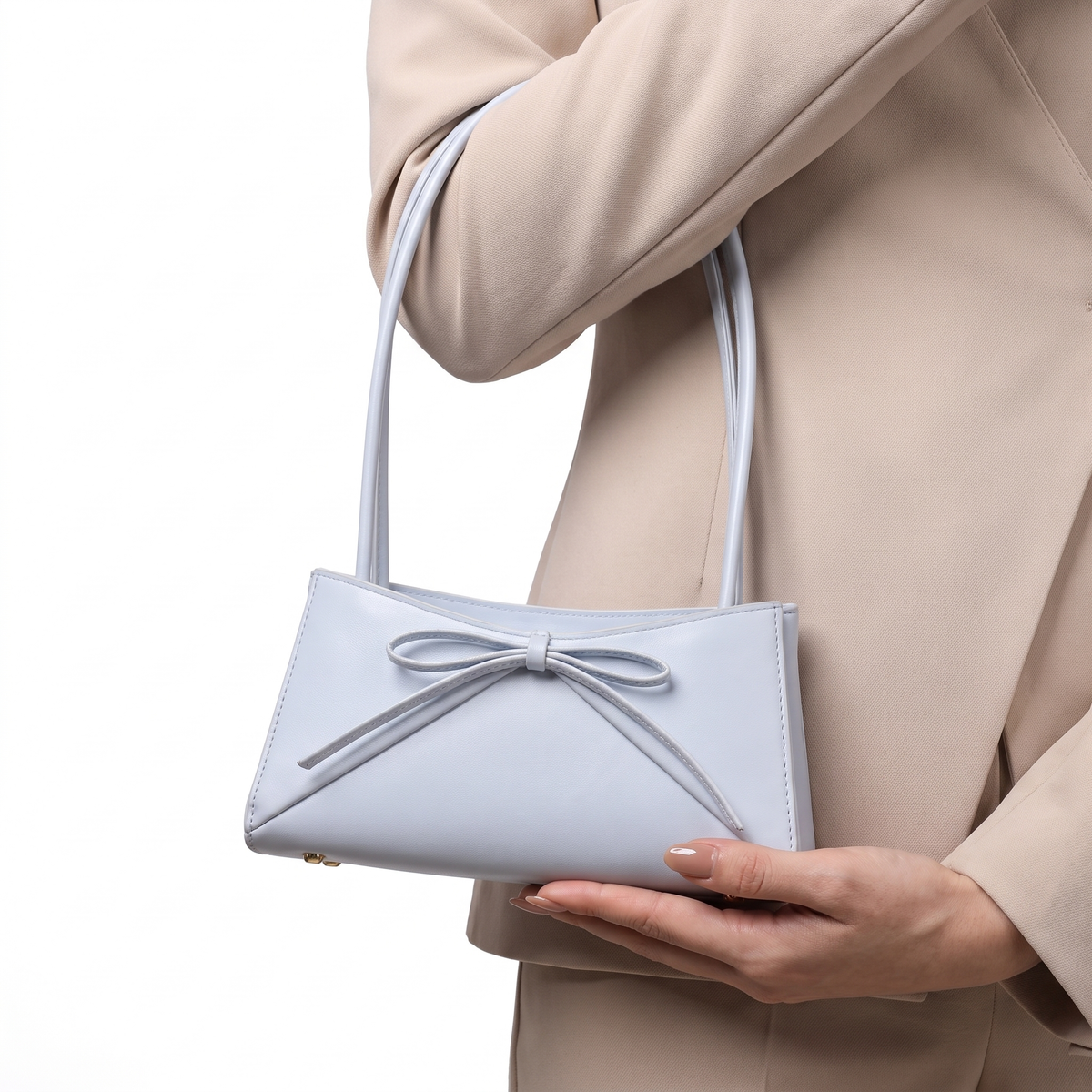 Light blue structured shoulder bag - worn view