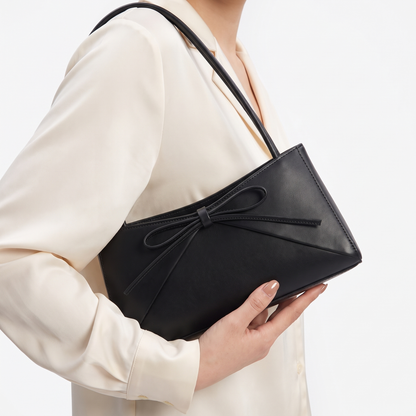 Black structured shoulder bag - worn view