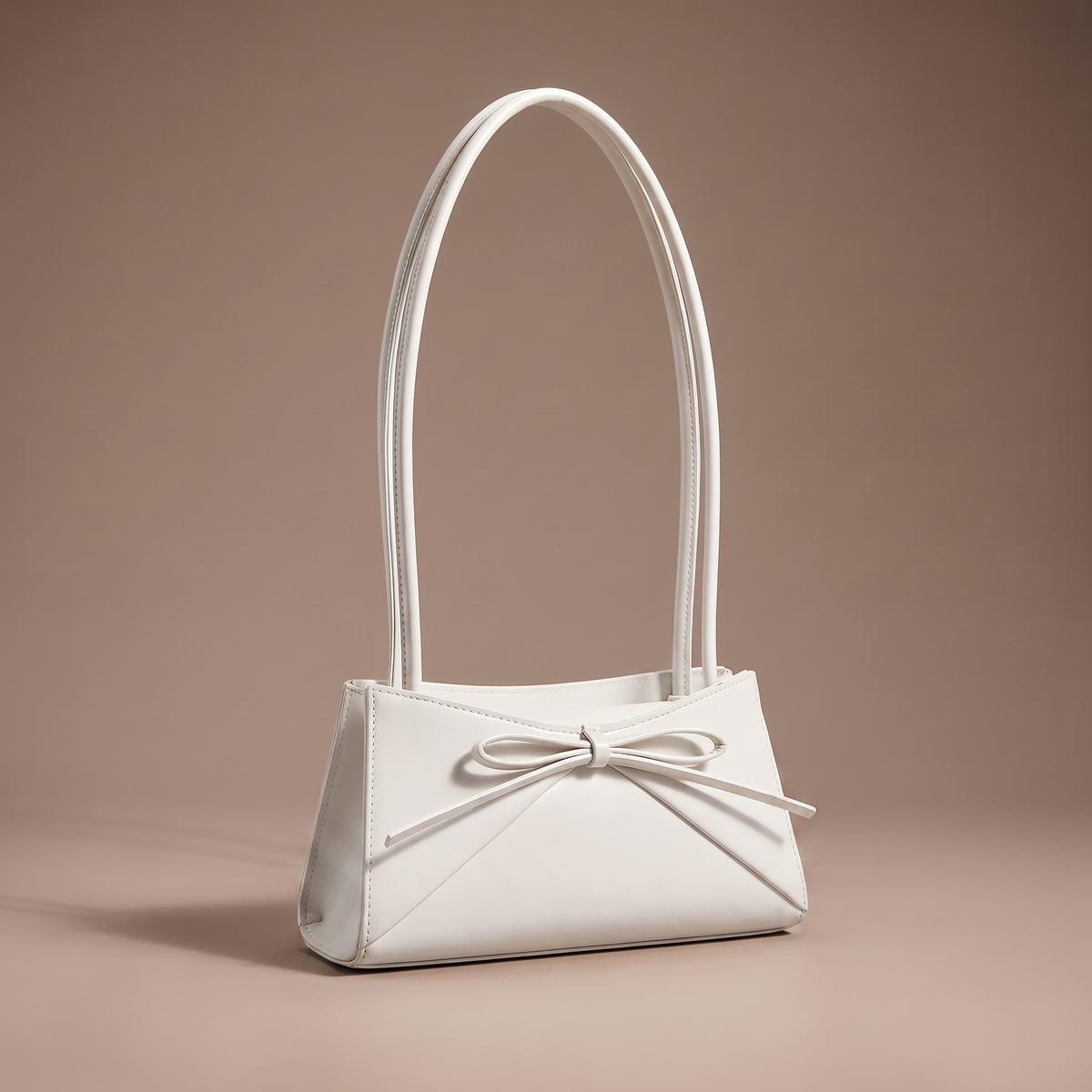 Women's off-white structured shoulder bag with bow detail