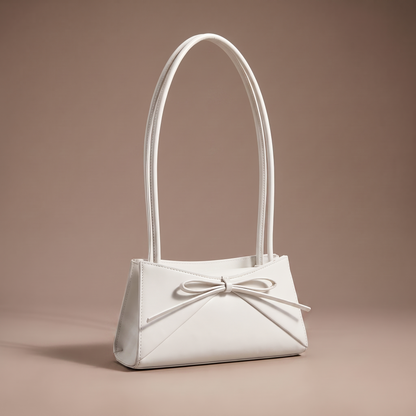 Women's off-white structured shoulder bag with bow detail