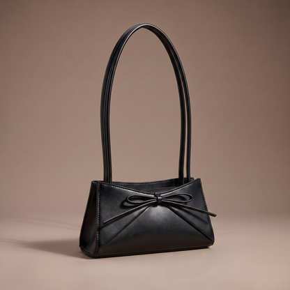 Women's black structured shoulder bag with bow detail