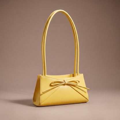Women's yellow structured shoulder bag with bow detail