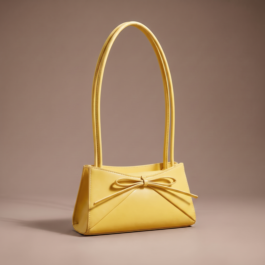 Women's yellow structured shoulder bag with bow detail