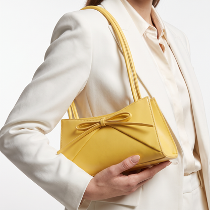 Yellow structured shoulder bag - worn view
