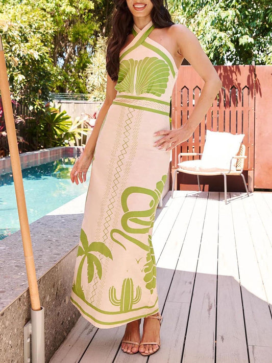 Halter Ethnic Print Maxi Dress